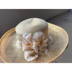 NWT Louise Green Tan Sun Hat with Pink and White Flowered Band